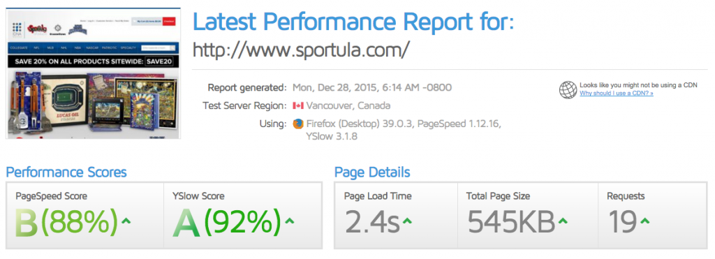 Magento Performance Tuning | Sportula.com Speed Score