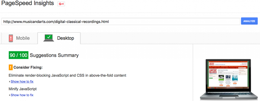 Magento websites with the highest Google Page Speed Scores | www.musicandarts.com | Desktop View | Goivvy.com