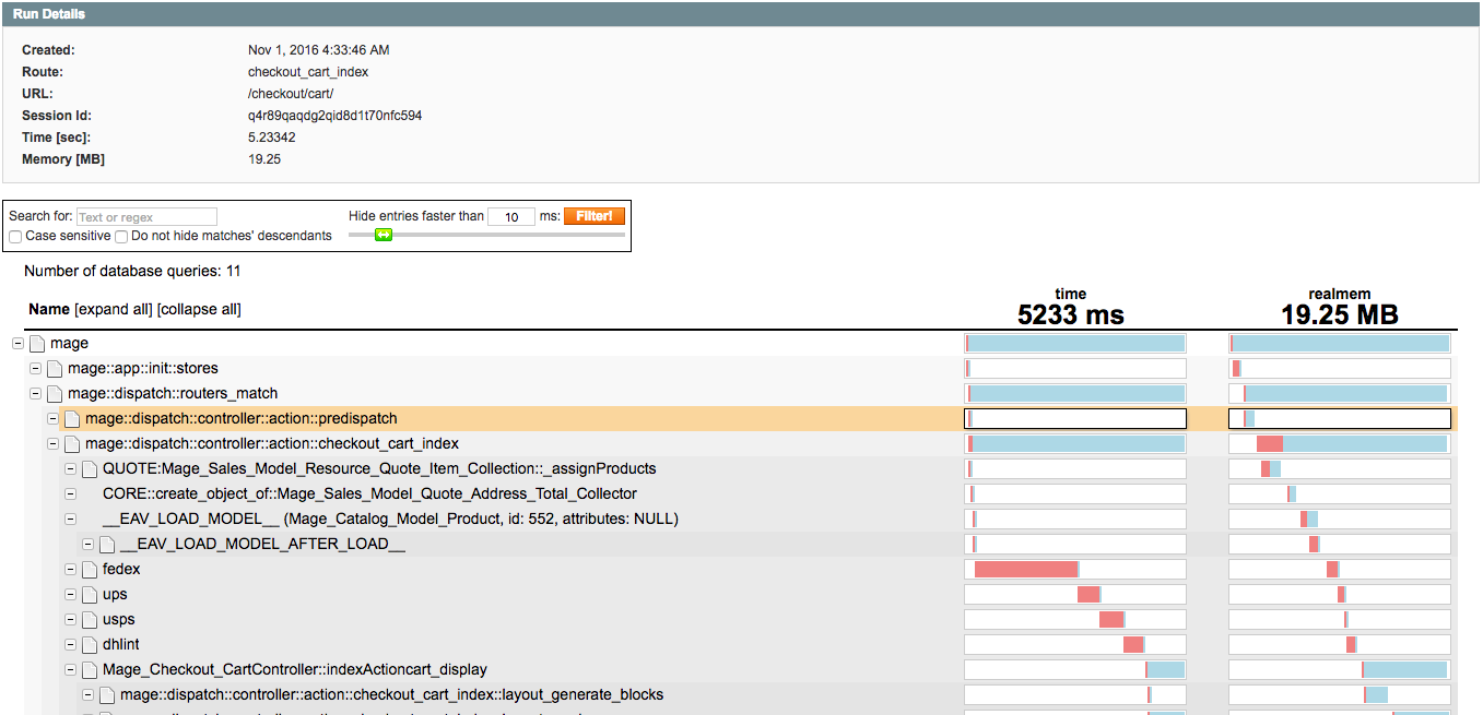Cart page profiler | Magento checkout / add to cart slow