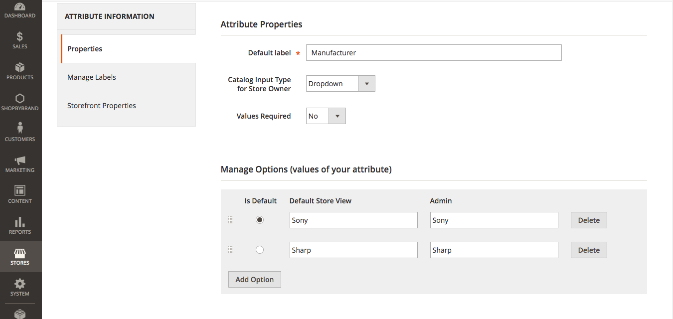 Add manufacturer options