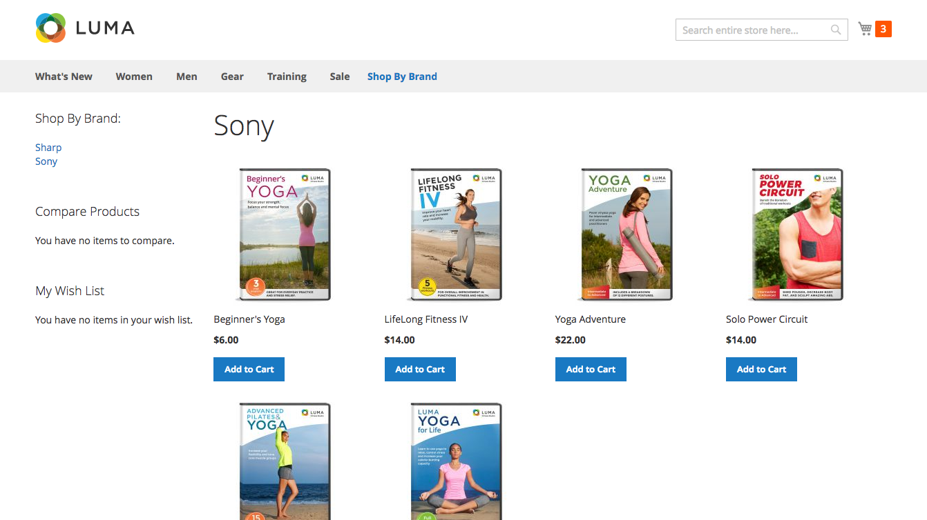 Shop by Brand frontend page