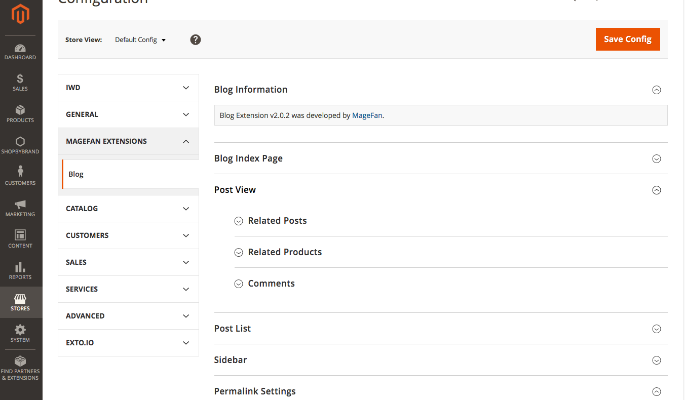 Free Blog configuration page