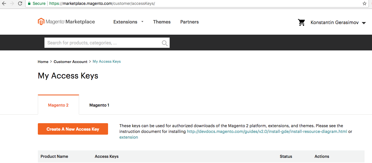 Magento marketplace public/private keys