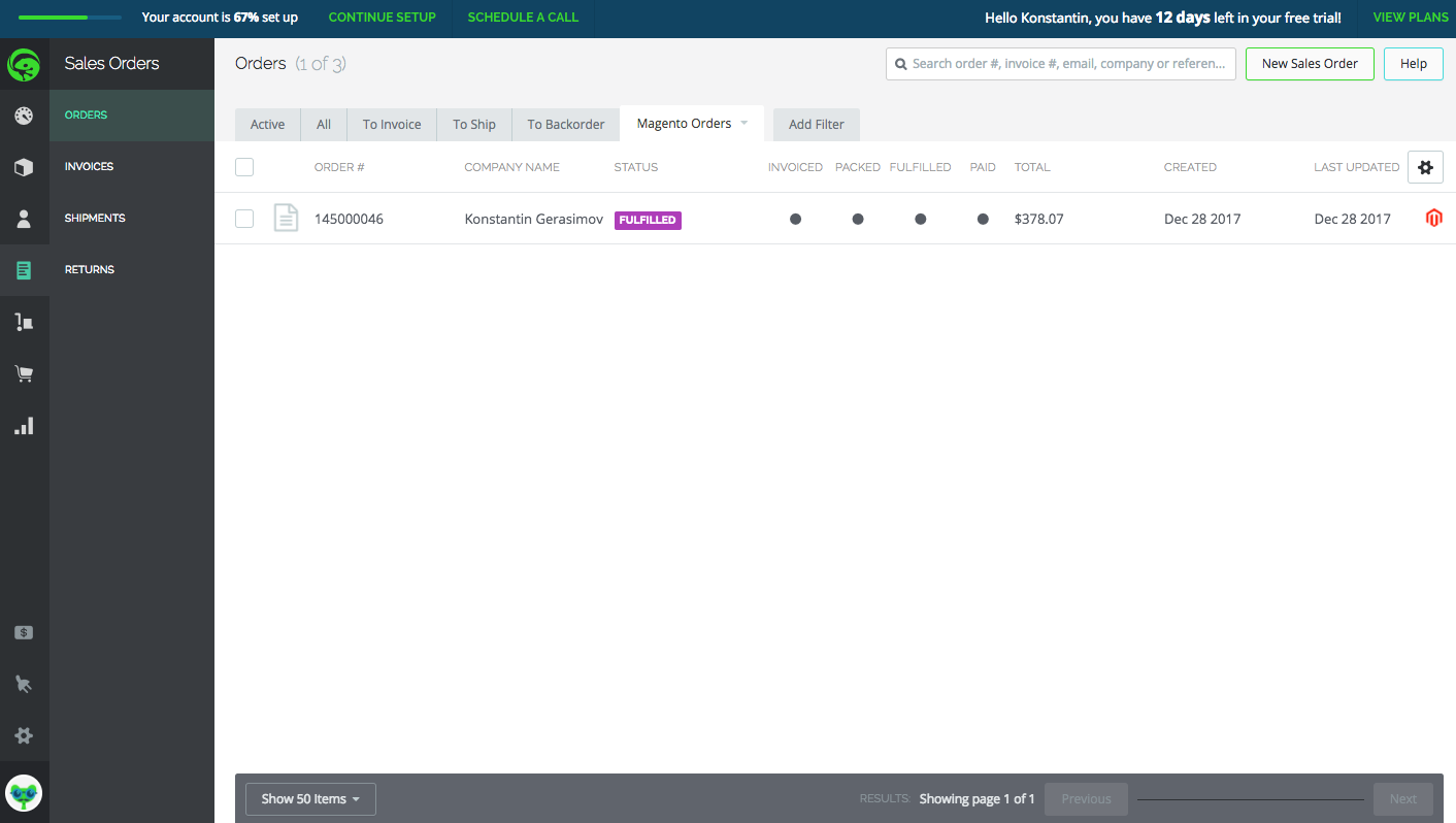 It doesn't load past orders