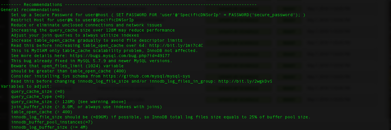 Mysqltuner Recommendations