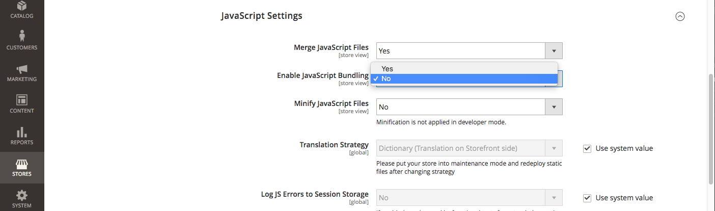 Turn off JS Bundling