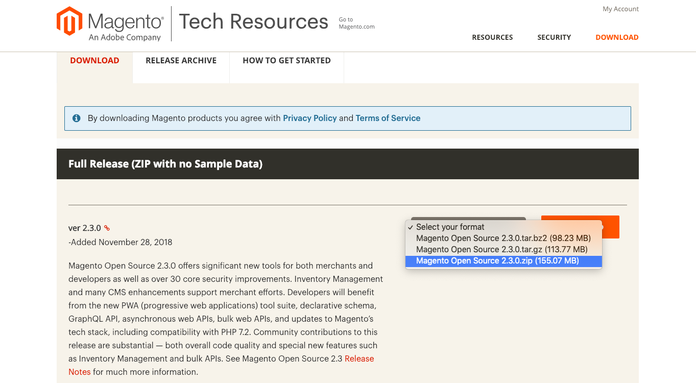 Download the latest Magento 2 software