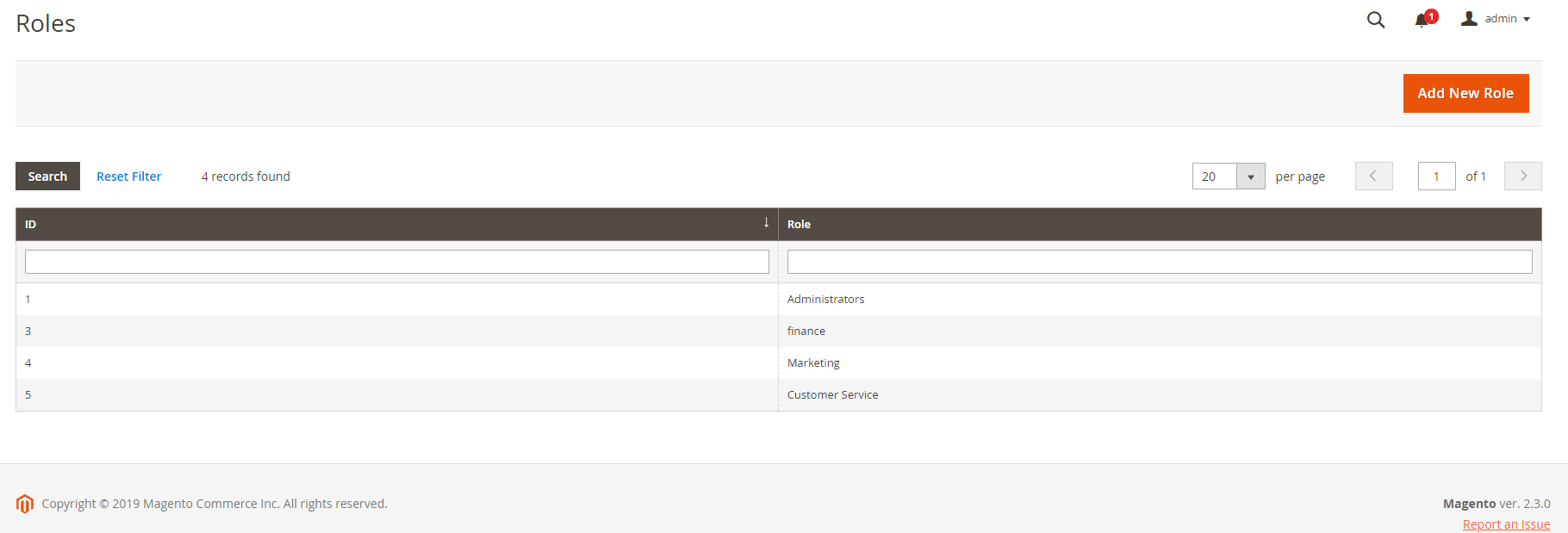 Magento 2 Backend Roles