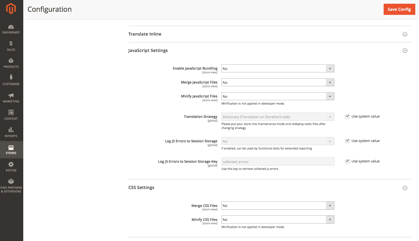 CSS and JS settings page