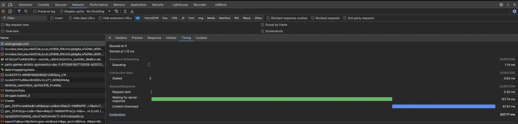 Google Chrome Network Tab
