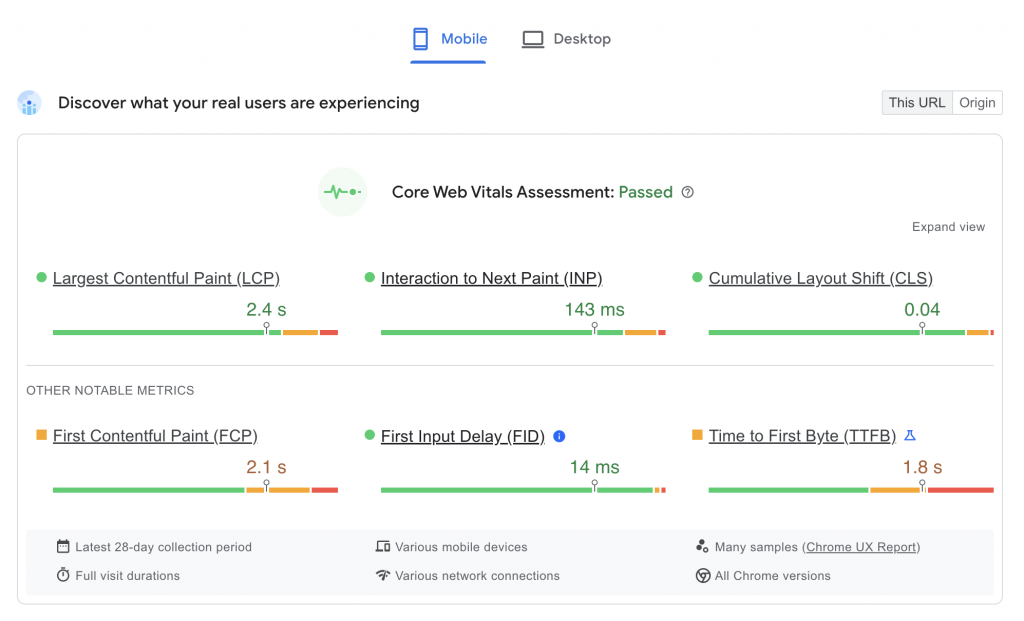 Core Web Vitals Assessment Passed