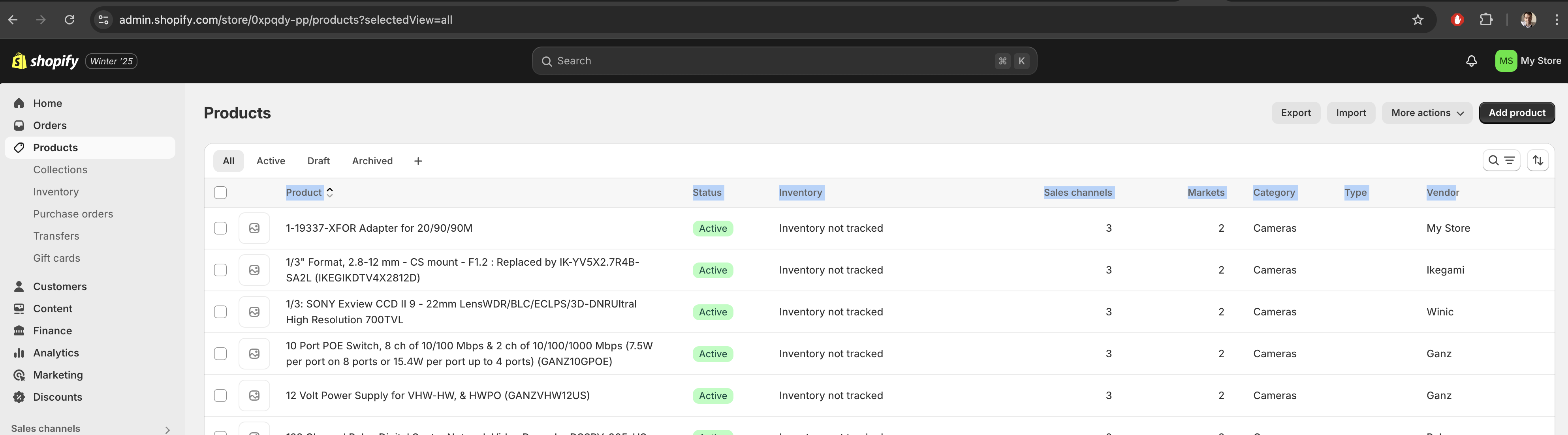 Admin Product Grid in Shopify Backend