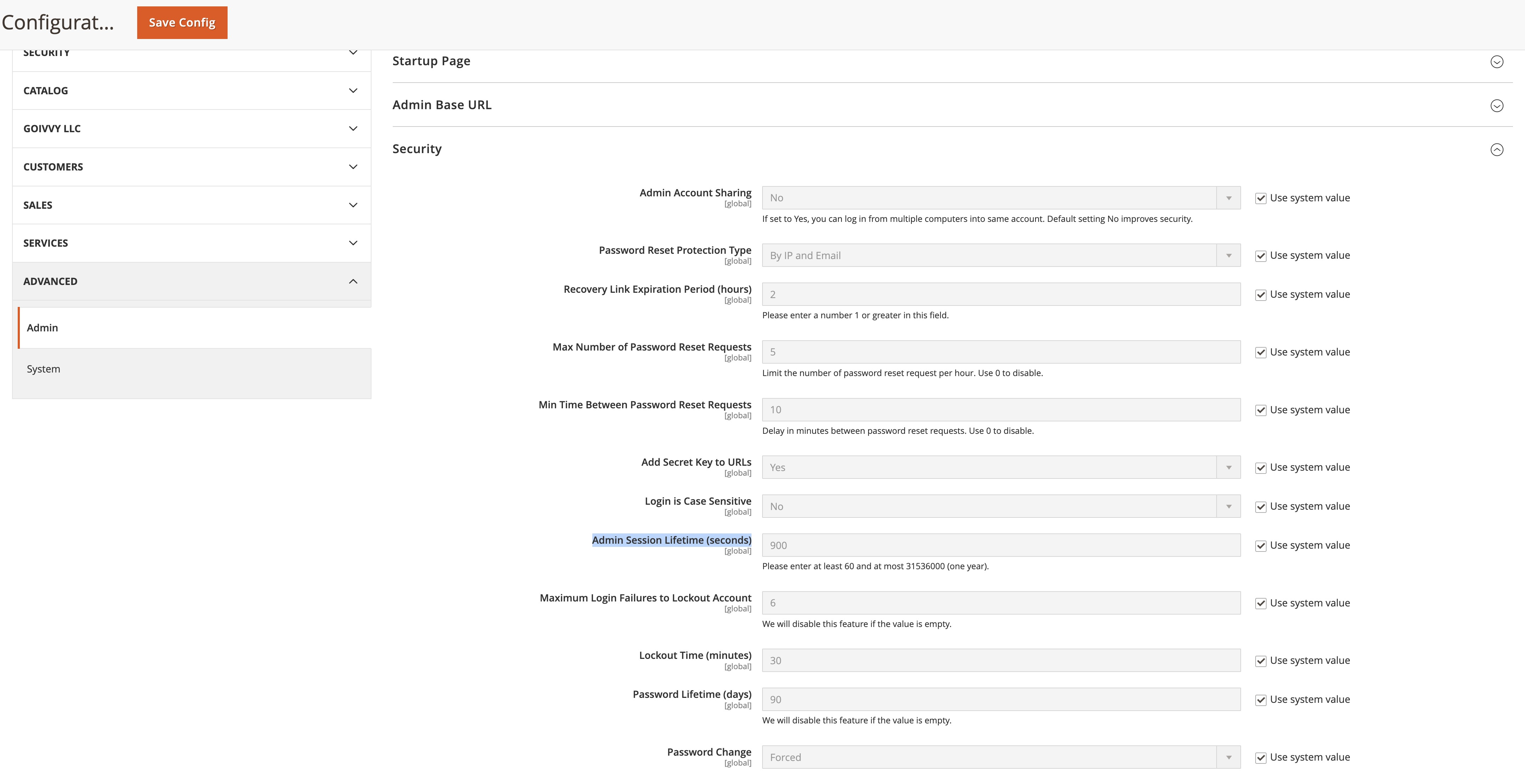 Admin Session Lifetime