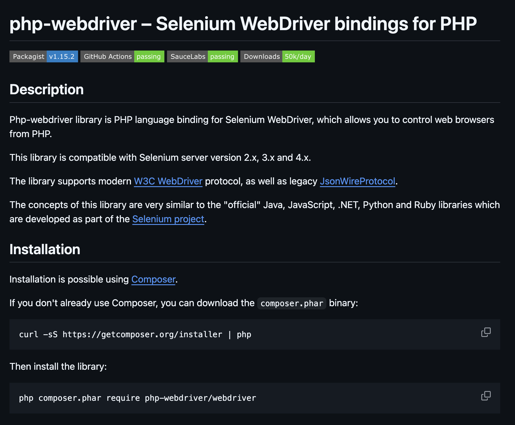 PHP WebDriver API