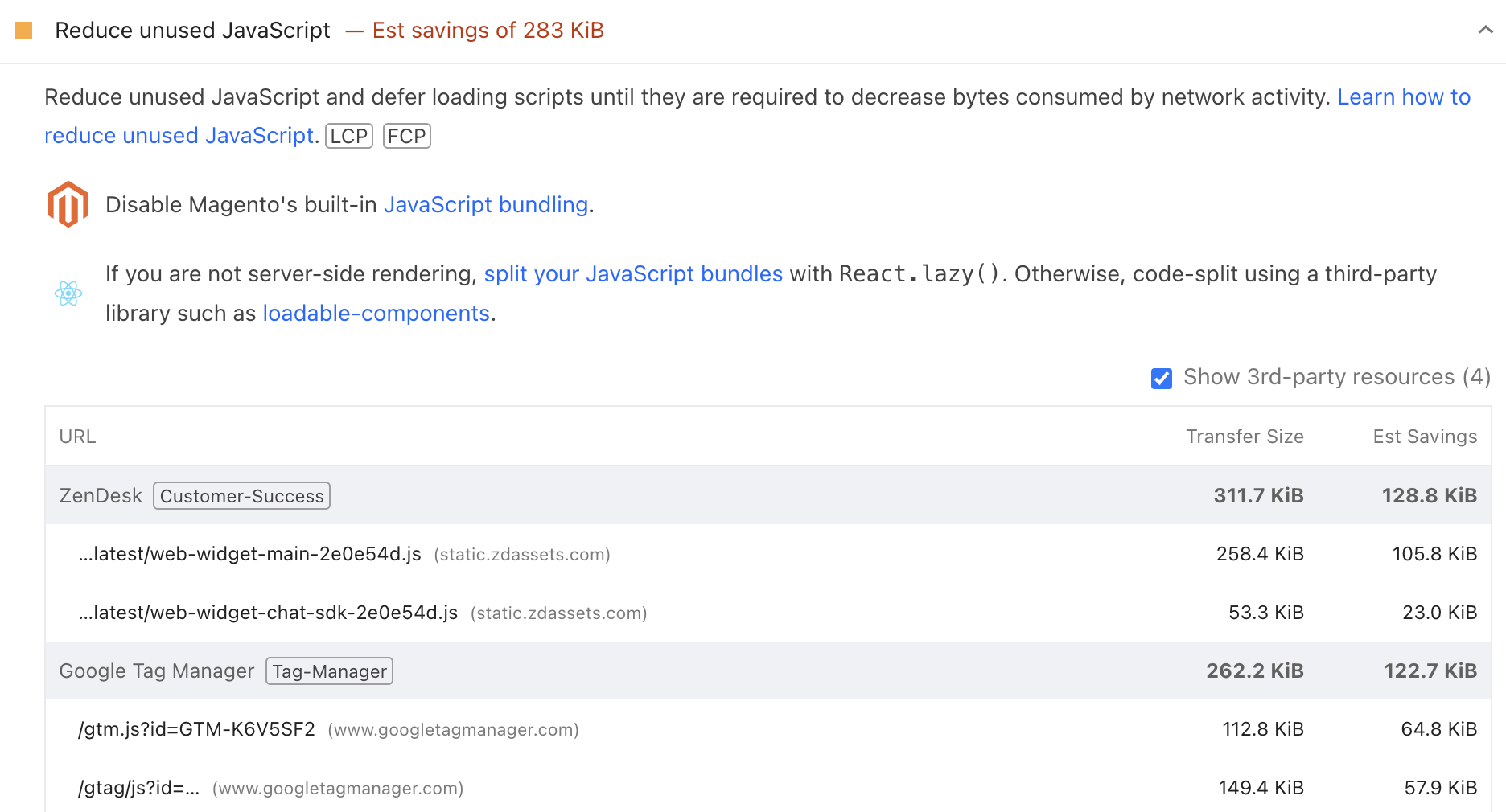 Unused JavaScript Report